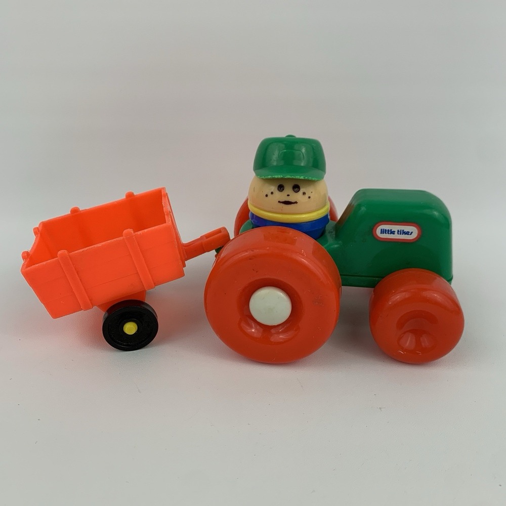 Vintage Little Tikes Toddle Tots Chunky Farmer, Green Tractor and Cart Set